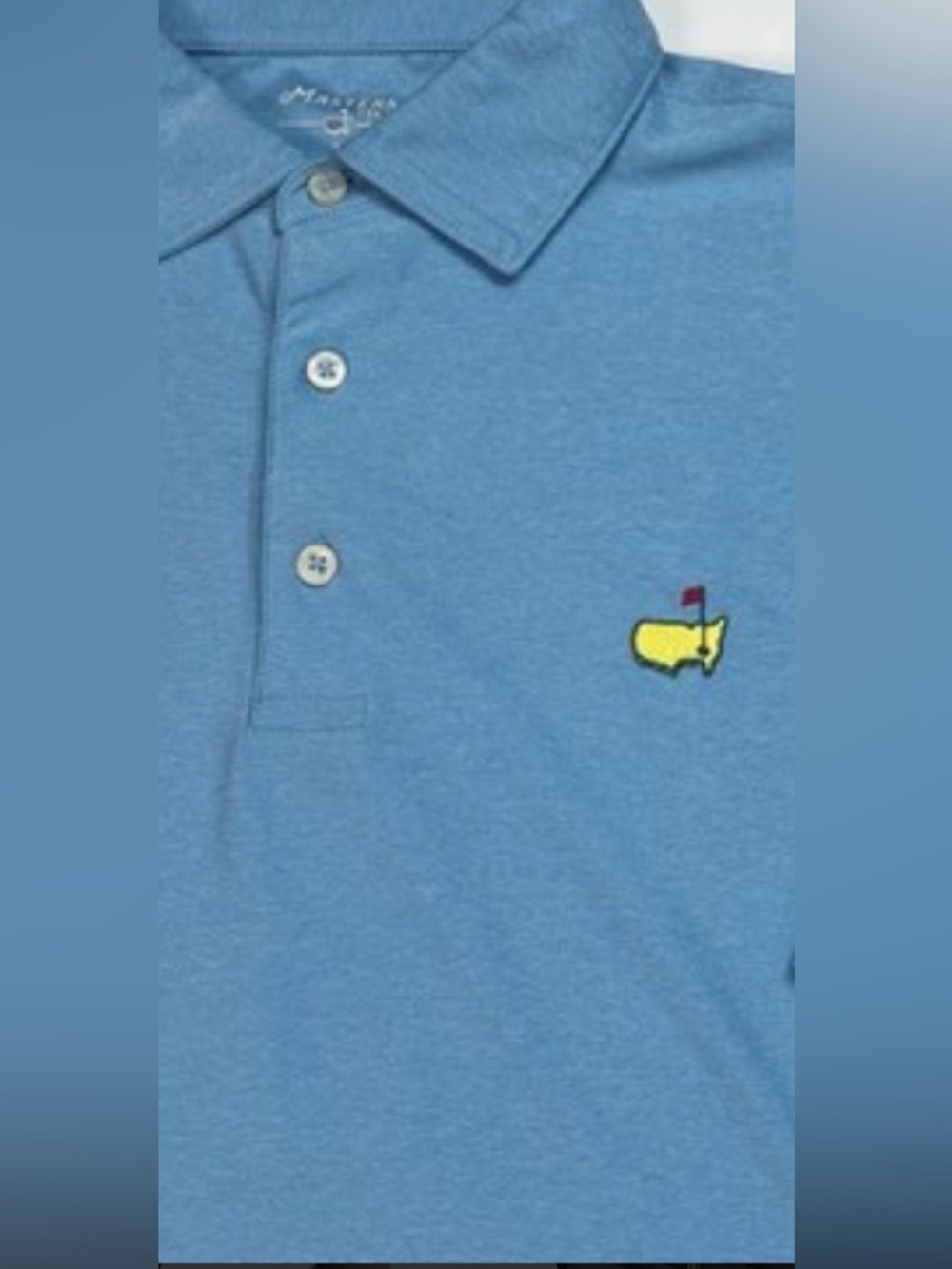 Masters Tech Mens Light Blue Polo with Yellow Masters Golf logo